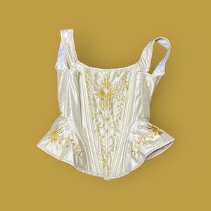 Creme-Colored Corset - Tan Embroidery, Gothic Steampunk Elegance, Burlesque Chic